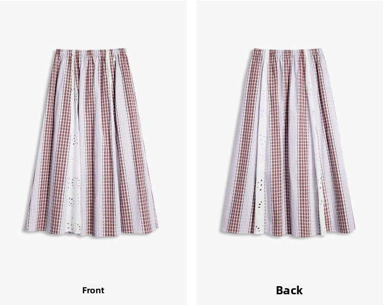AYANAS Patchwork Striped and Checkered Elastic-Waist Midi Skirt