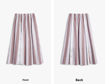 AYANAS Patchwork Striped and Checkered Elastic-Waist Midi Skirt