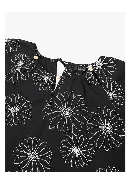 AYANAS Loose-fit drop-shoulder short-sleeve women's shirt set with daisy embroidery