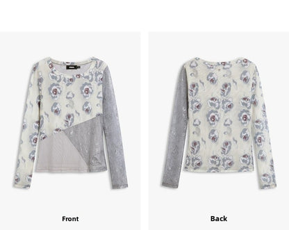 AYANAS T-shirt with floral rose print and lace panels