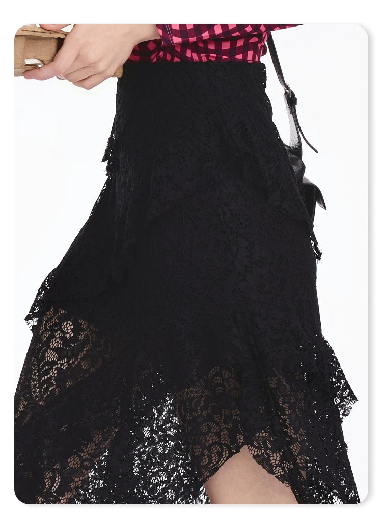 AYANAS Midi skirt with layered ruffles and an asymmetrical slit