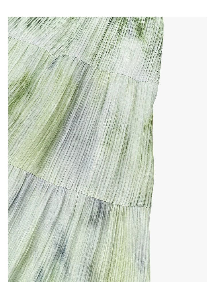 AYANAS Green gradient mottled print pinafore dress