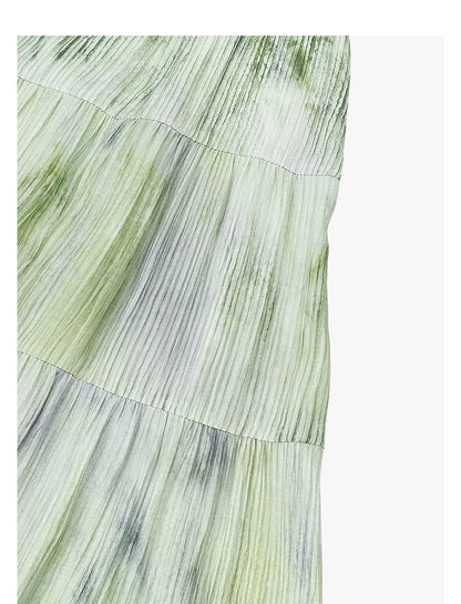 AYANAS Green gradient mottled print pinafore dress