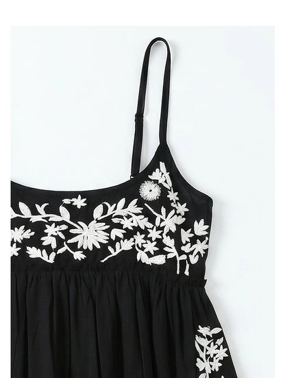 AYANAS Black-and-white floral embroidered sundress