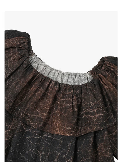 AYANAS Brown Leather-Print Ruffle Women's T-Shirt