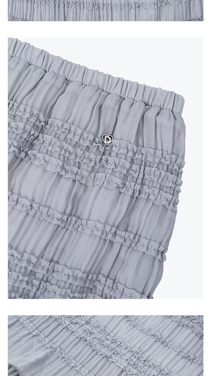 AYANAS Straight-cut pleated lace fabric double-layered grey skirt