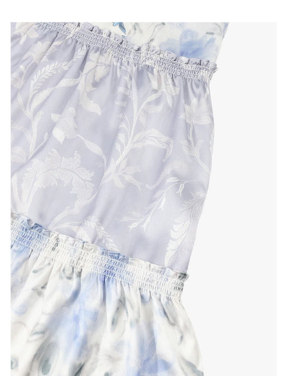 AYANAS Floral-print patchwork layered midi skirt