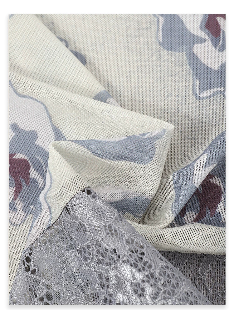 AYANAS T-shirt with floral rose print and lace panels