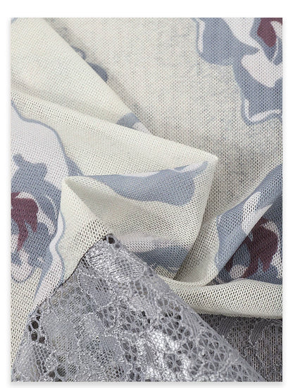 AYANAS T-shirt with floral rose print and lace panels