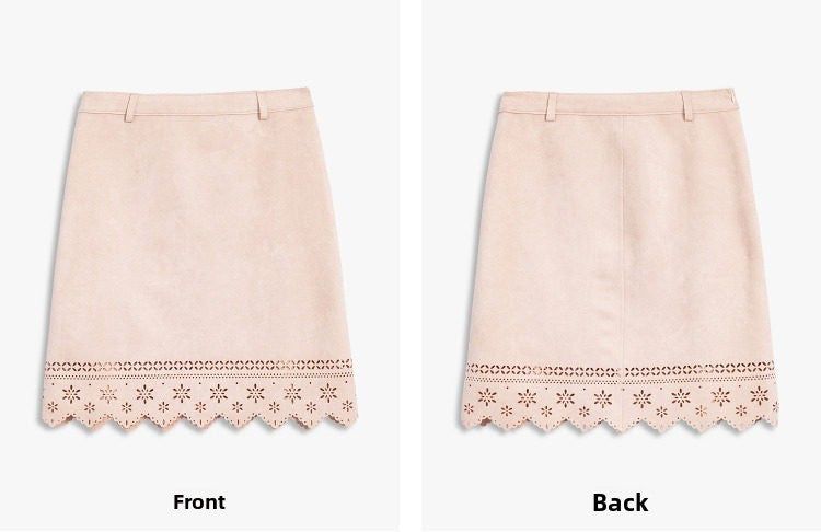 AYANAS Faux suede laser-cut A-line mini skirt