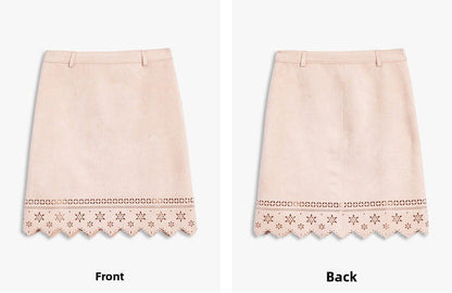AYANAS Faux suede laser-cut A-line mini skirt