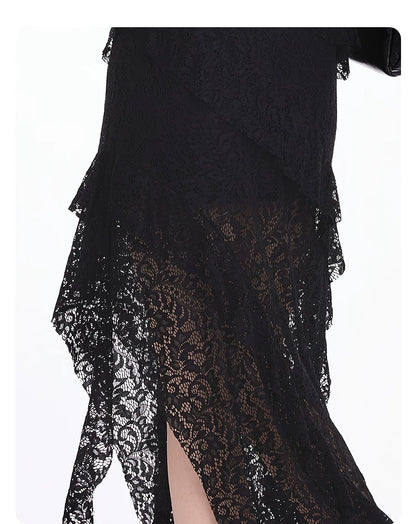 AYANAS Midi skirt with layered ruffles and an asymmetrical slit