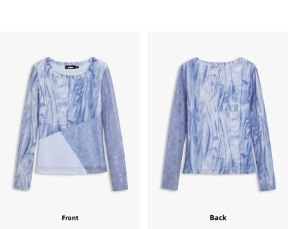 AYANAS T-shirt with floral rose print and lace panels