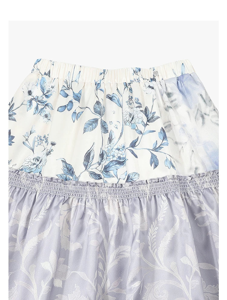AYANAS Floral-print patchwork layered midi skirt