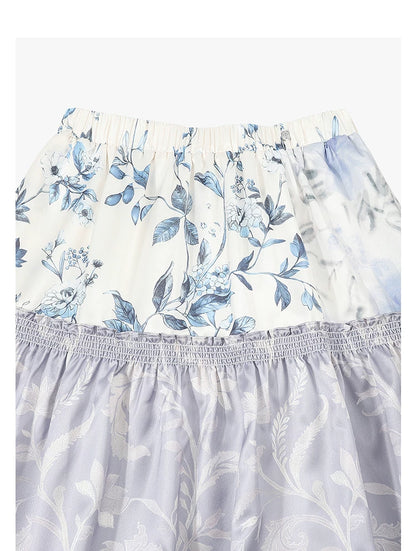AYANAS Floral-print patchwork layered midi skirt