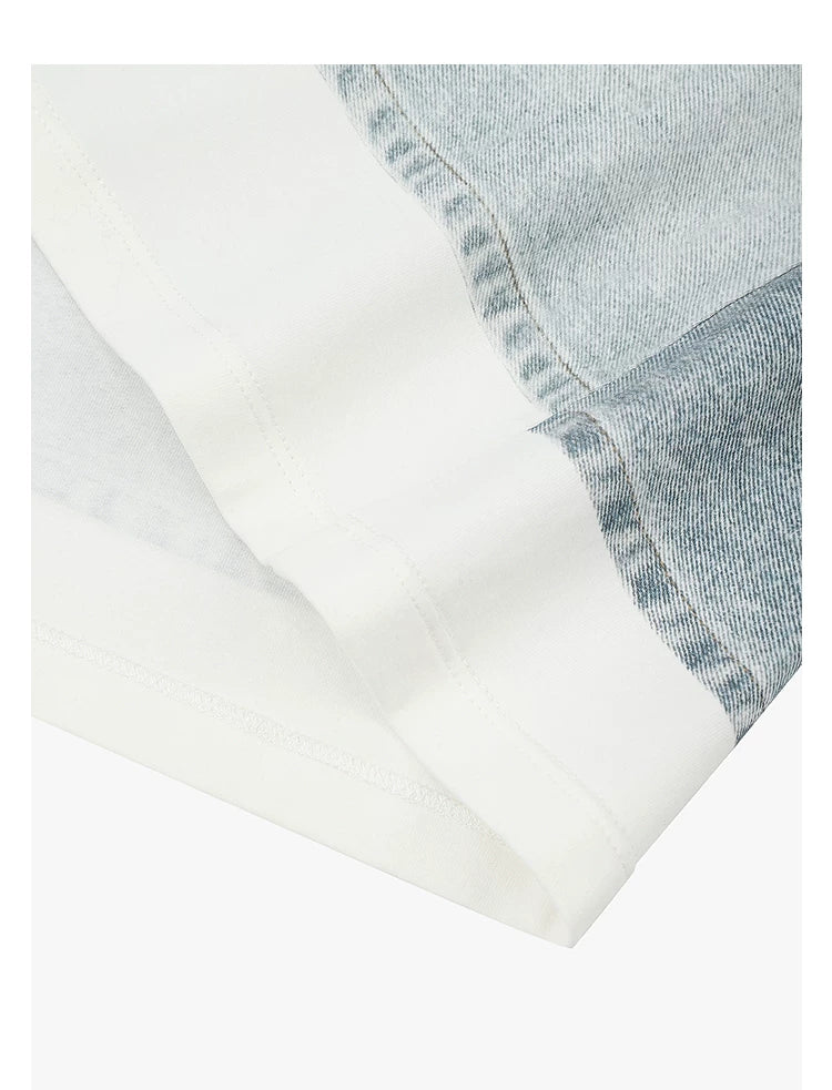 AYANAS Short-Sleeve T-Shirt with Denim Print