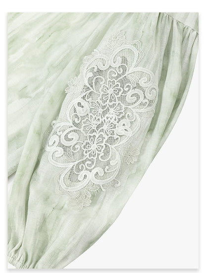 AYANAS  Loose-fitting Lace-Paneled Bell-Sleeve Women's Shirt