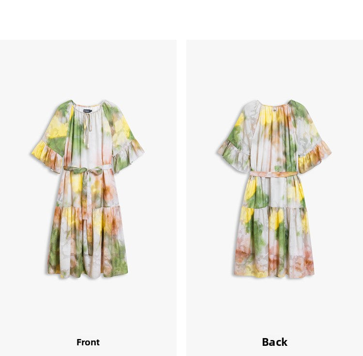 AYANAS Loose-fitting, multicolored ombre-print short-sleeve dress for women
