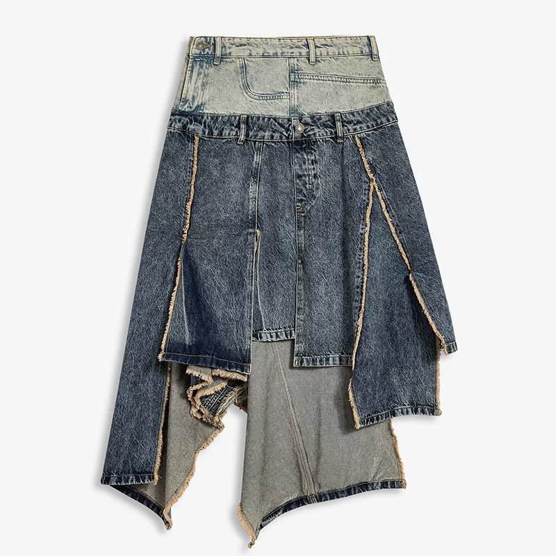 AYANAS Two-Tone Patchwork Denim Skirt