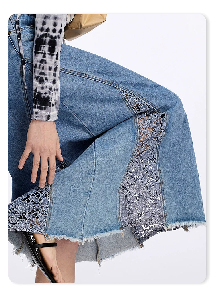A-line patchwork denim skirt