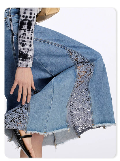 A-line patchwork denim skirt