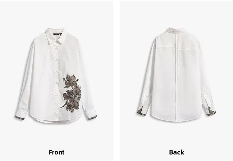 AYANAS  patchwork lace-print long-sleeve women's shirt
