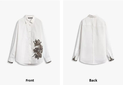 AYANAS  patchwork lace-print long-sleeve women's shirt
