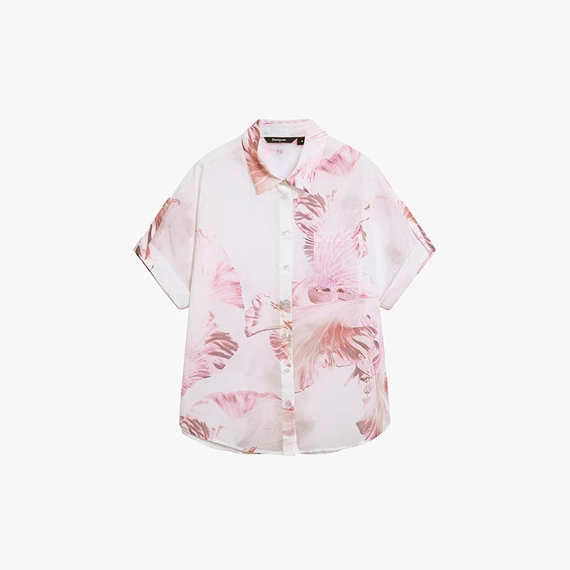 AAYANAS  lightweight pink printed women's long-sleeve shirt