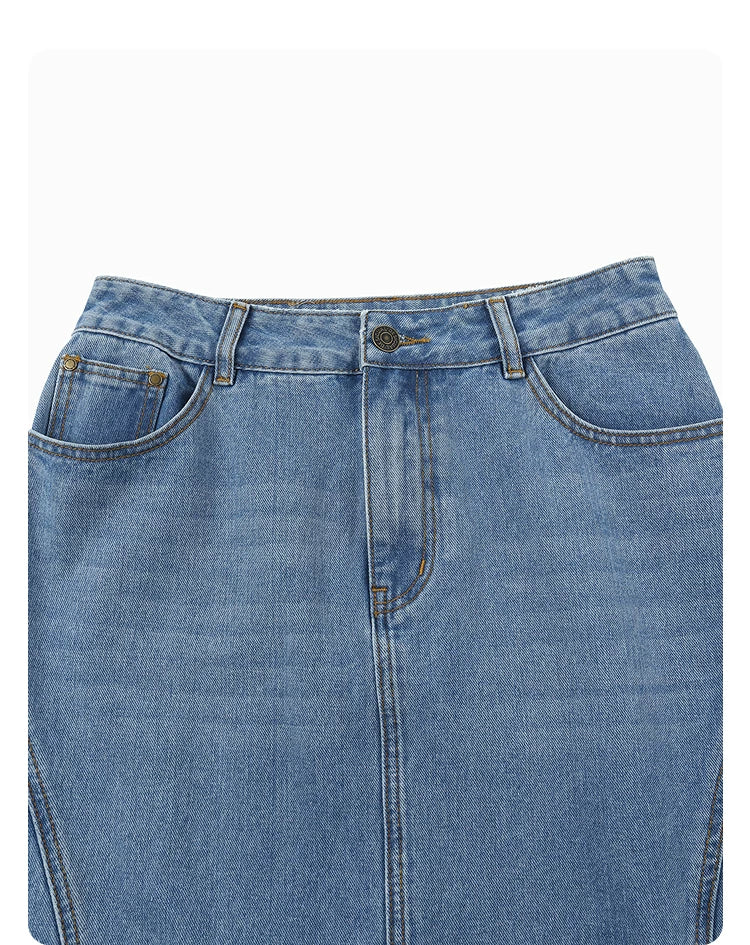 A-line patchwork denim skirt