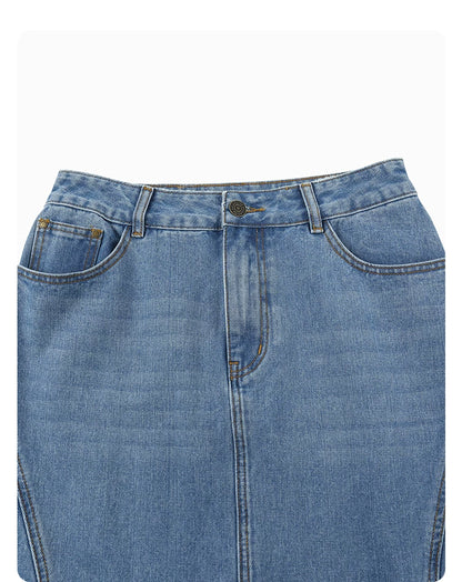 A-line patchwork denim skirt
