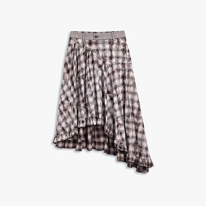 AYANAS Double-layered grey skirt with pleated lace trim
