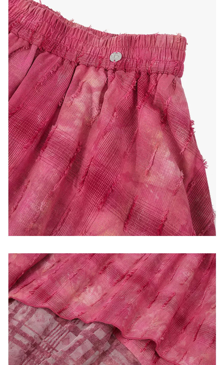 AYANAS Patchwork Velvet Checkered Magenta Skirt