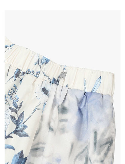 AYANAS Floral-print patchwork layered midi skirt