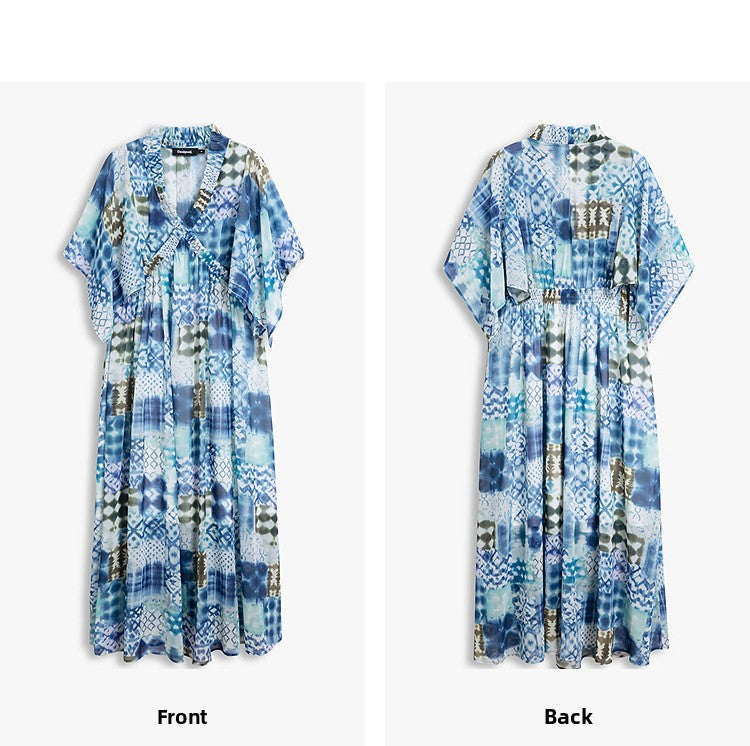 AYANAS Multi-coloured printed chiffon V-neck maxi dress for women