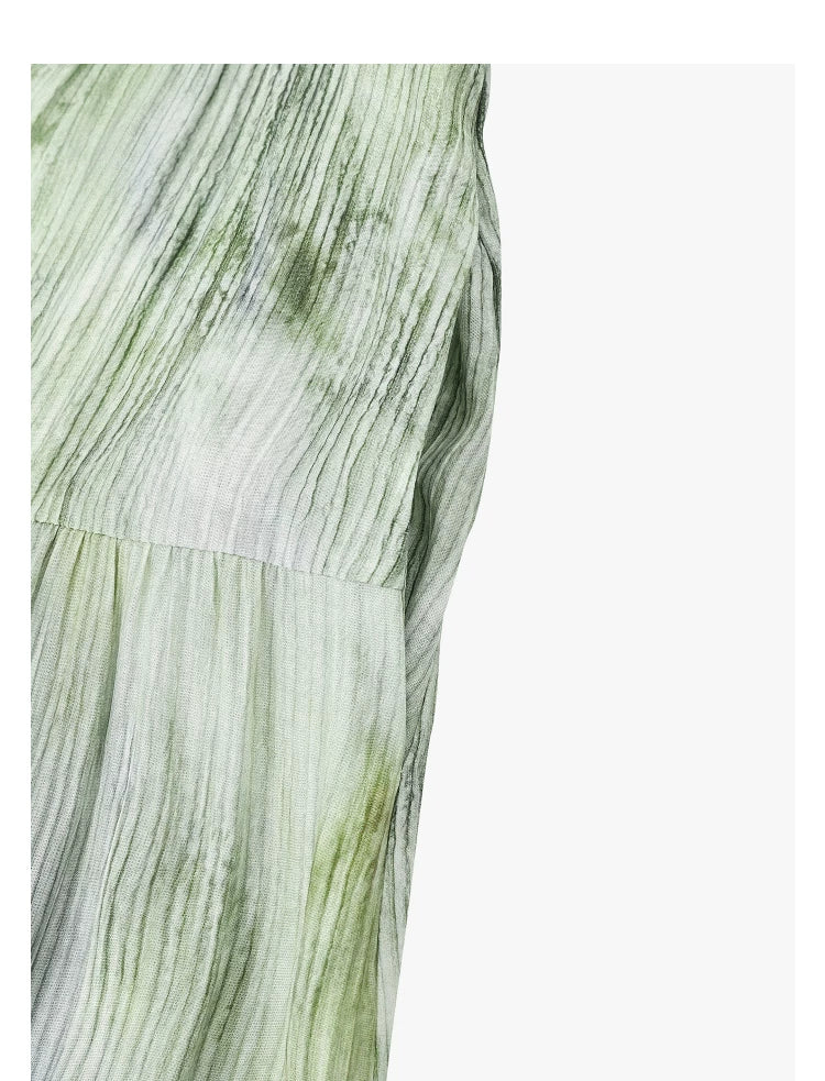 AYANAS Green gradient mottled print pinafore dress