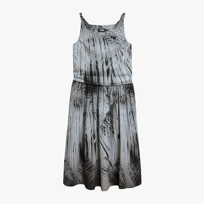 AYANAS Loose-fitting black and gray printed spaghetti-strap dress