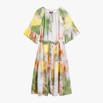 AYANAS Loose-fitting, multicolored ombre-print short-sleeve dress for women