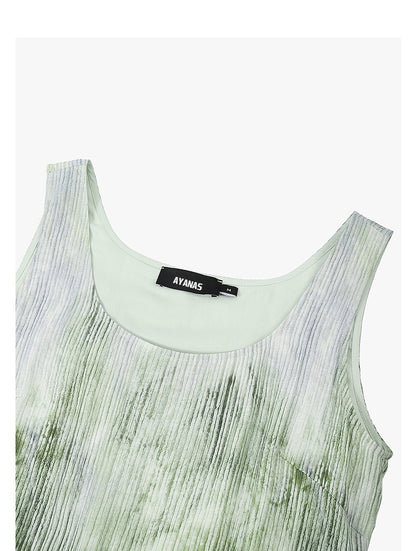AYANAS Green gradient mottled print pinafore dress
