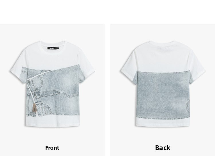 AYANAS Short-Sleeve T-Shirt with Denim Print