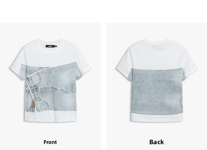 AYANAS Short-Sleeve T-Shirt with Denim Print