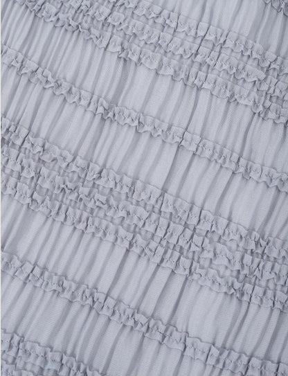 AYANAS Straight-cut pleated lace fabric double-layered grey skirt