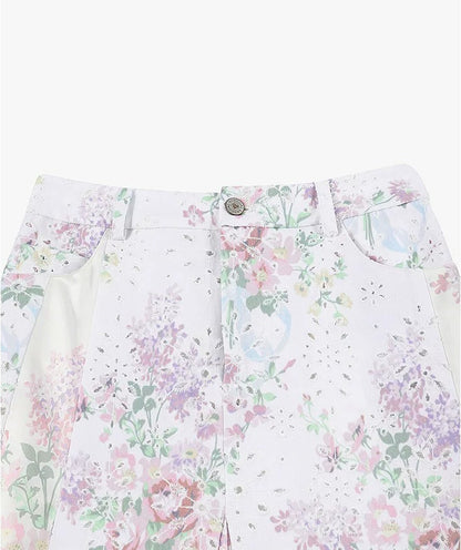 AYNAS Openwork floral print patchwork skirt