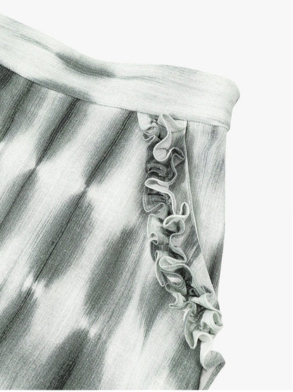 AYANAS Green tie-dye printed lace midi skirt