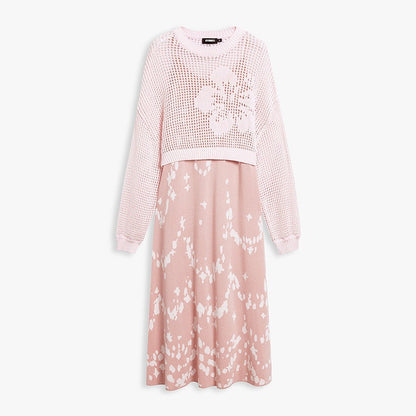 AYANAS Pink Wavy Jacquard Spaghetti-Strap Knit Dress