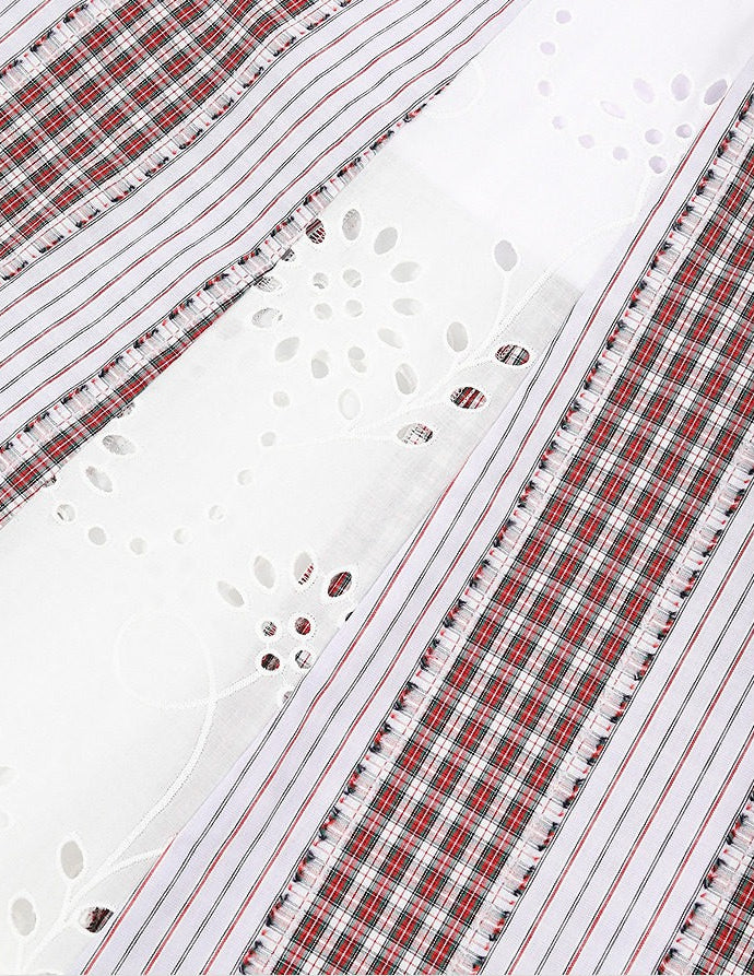 AYANAS Patchwork Striped and Checkered Elastic-Waist Midi Skirt