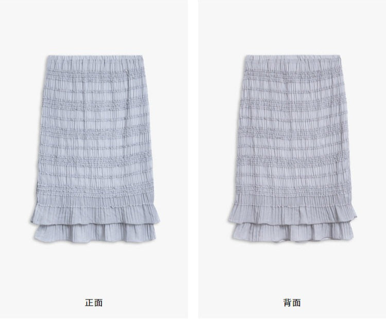 AYANAS Straight-cut pleated lace fabric double-layered grey skirt