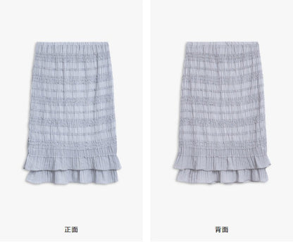 AYANAS Straight-cut pleated lace fabric double-layered grey skirt