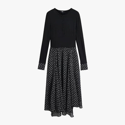 AYANAS Stretch-fit, slim-cut, ribbed-panel print maxi dress